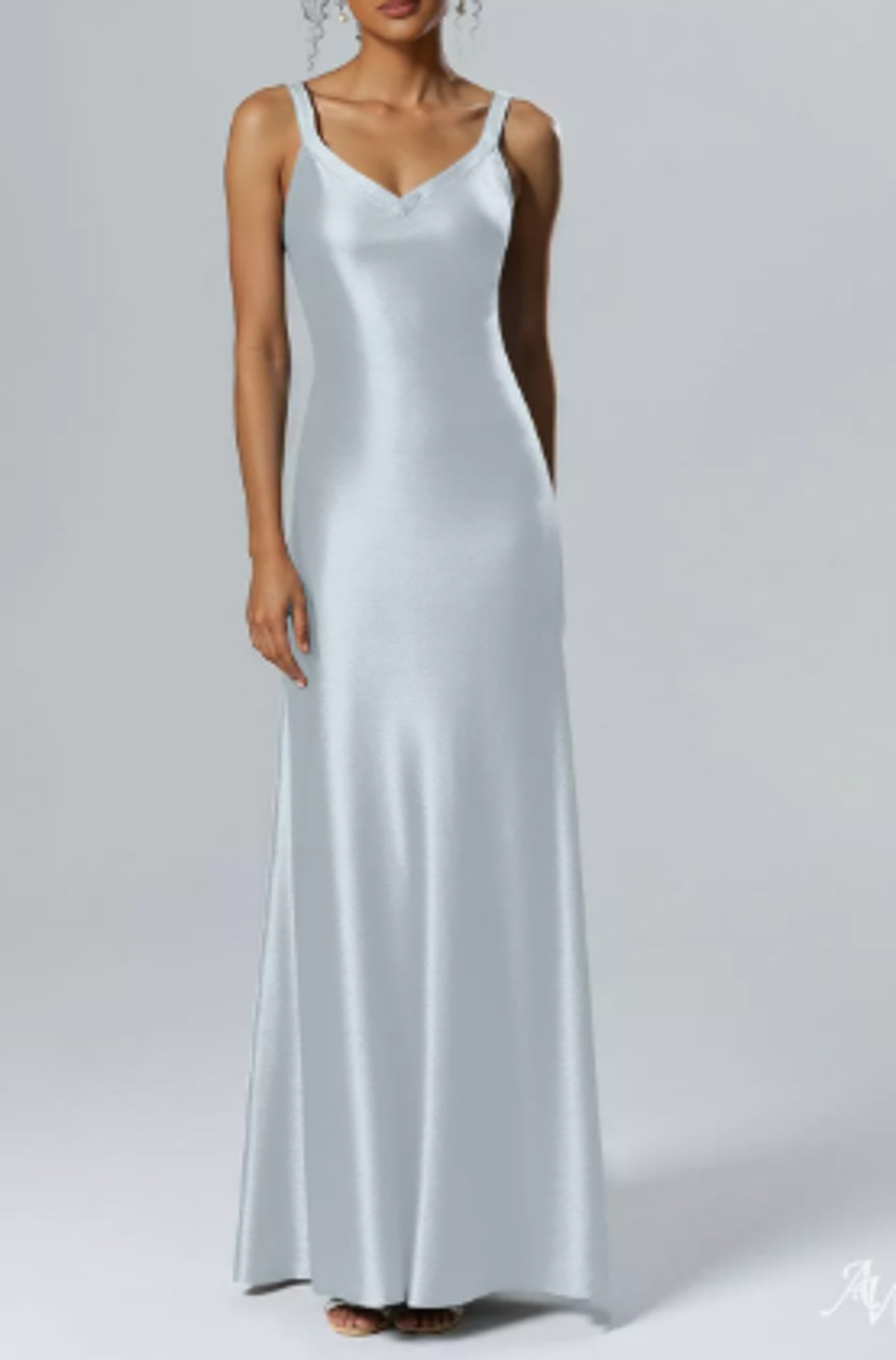 AW BRIDAL 0 XS baby blue Shreya satin wedding formal party maxi dress NEW B29